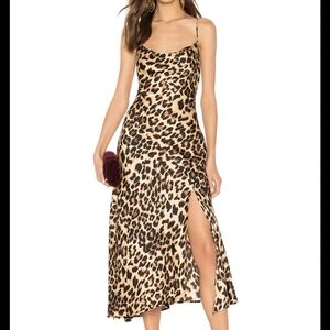 Astr The Label Cowl Neck Strappy Midi Leopard Print Slip Dress
